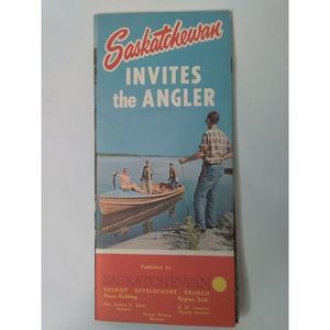 Vintage 1960s Official Saskatchewan Invites Angler Fishing Travel Map Guide Fish